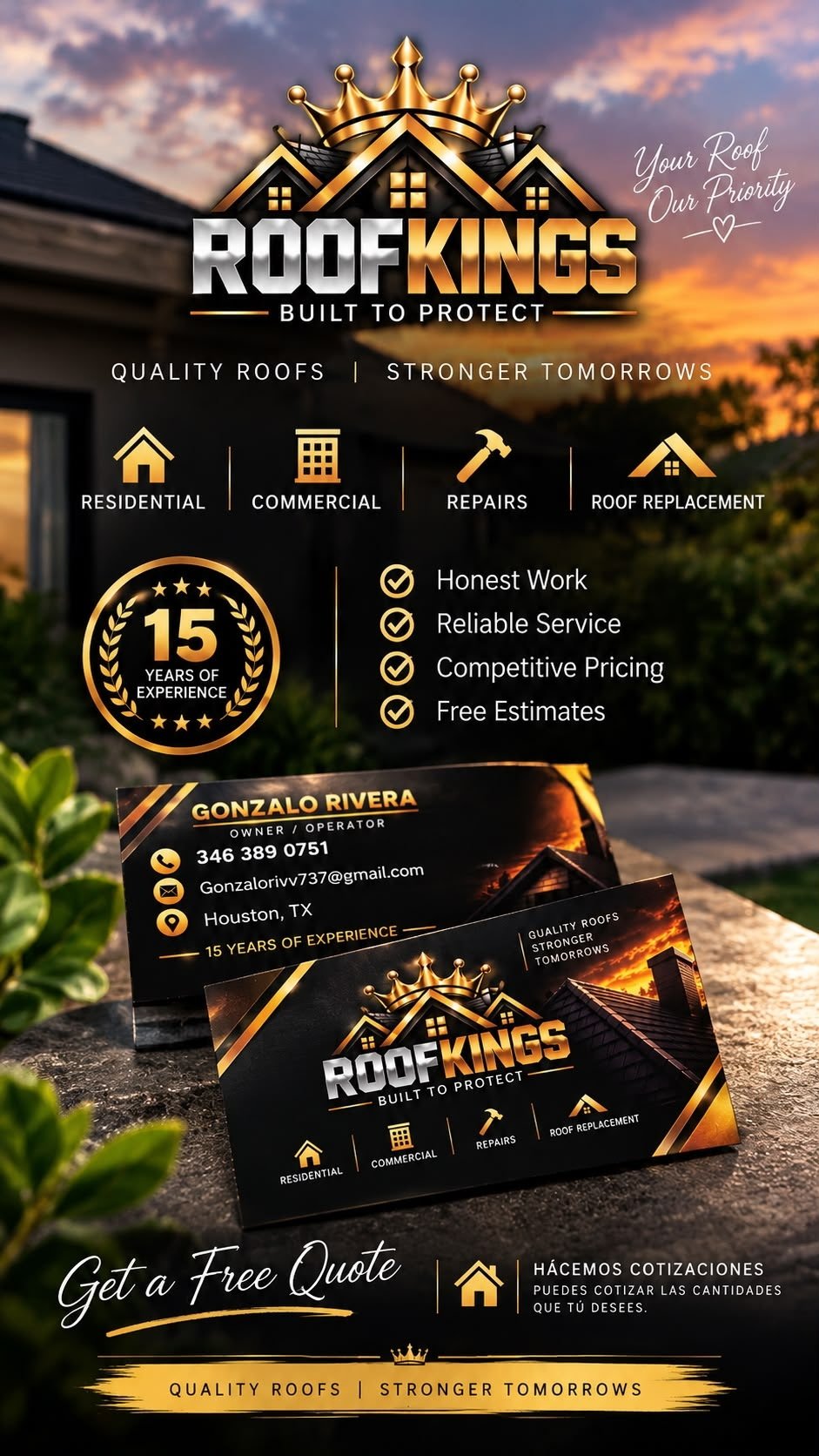 Roof Kings flyer: Built to Protect. Quality Roofs, Stronger Tomorrows.